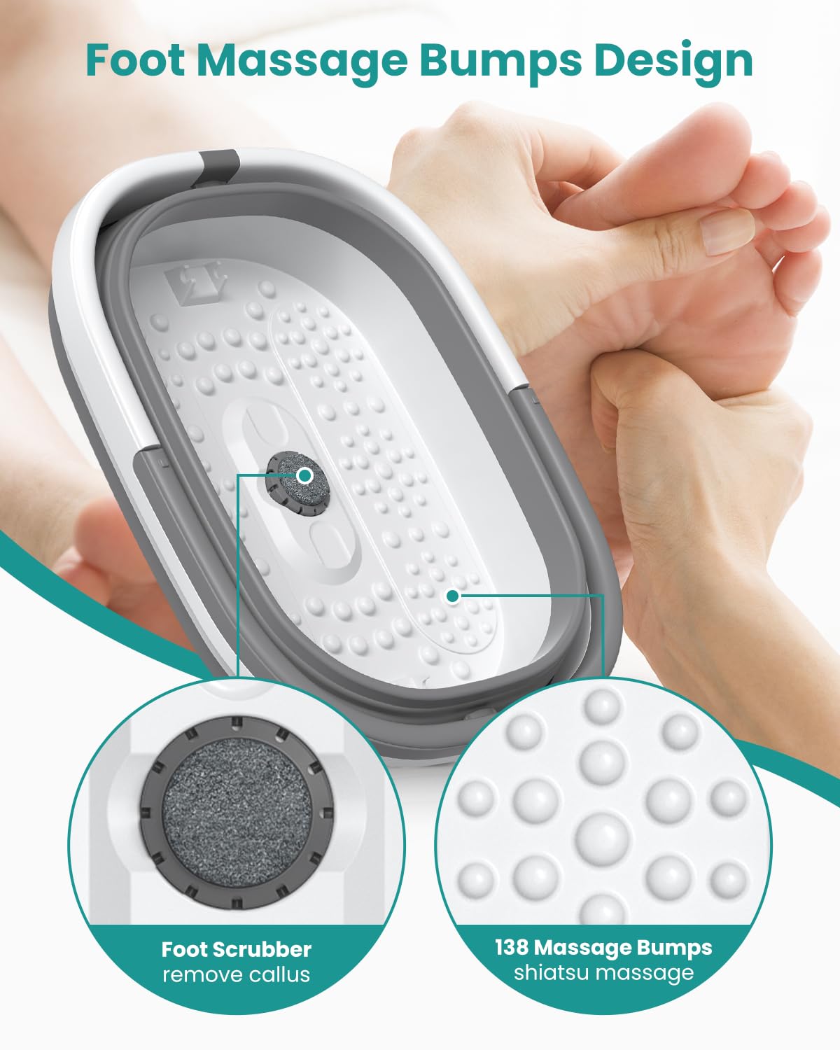 Nekteck Collapsible Foot Soaking Tub with 138 Acupressure Nodes and Pumice Stone for Foot Bath Soak, Foot Basin Foot Massager for Pedicure Foot Spa, Gifts for Men Women Dad Mom