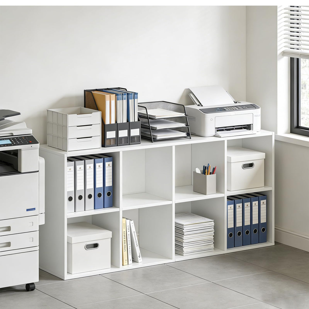SageNest 8-Cube Storage Organizer Shelf, Open Cube Bookshelf, Reversible Bookcase, Sturdy Modern Storage for Home Office, Bedroom, Living Room, White