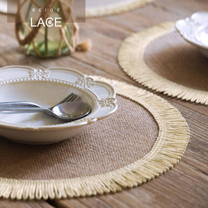 FunWheat 15 Inch Round Jute Placemats Set of 12, Braided Burlap Table Mats for Dining Table, Heat Resistant Farmhouse Woven Placemats for Fall Farmhouse Decor (Coarse-Edged Sunflower)
