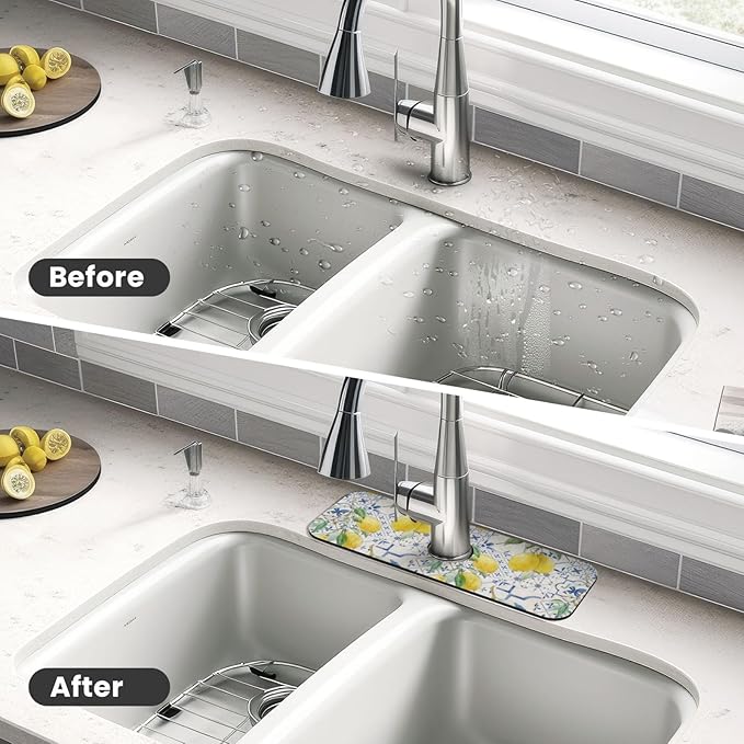 Lemon Mexican Blue Tilt Kitchen Sink Splash Guard Faucet Mat 1 Pcs, Absorbent