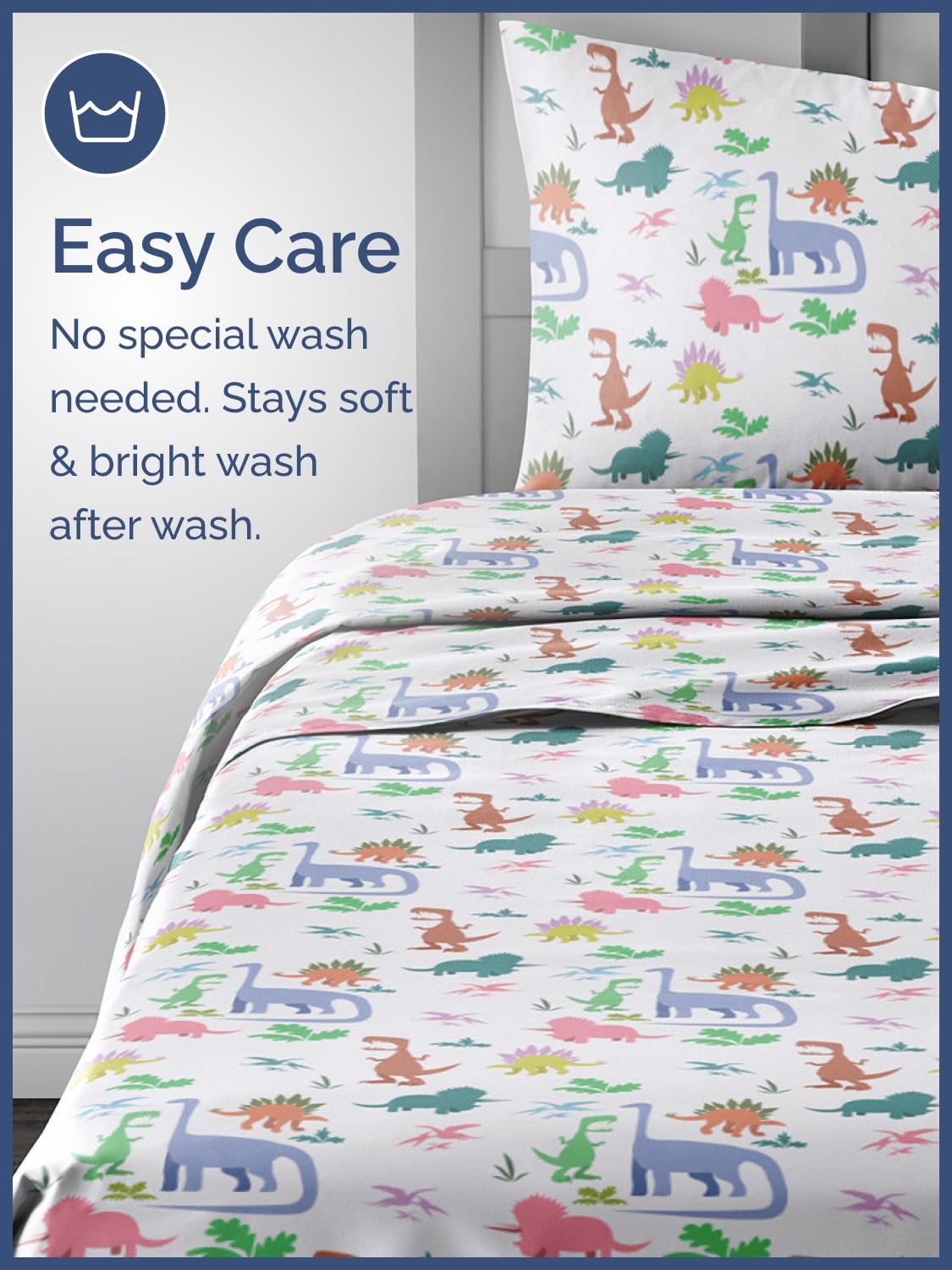Kids Full Size Bed Sheet Set - 4 Piece Kids Loft Bed Sheets - Boys Dinosaur Themed Bedding - Soft, Cute & Cozy - Breathable & Machine Washable - Colorful Dino Bed Set for Boys, Girls, Teens & Toddlers