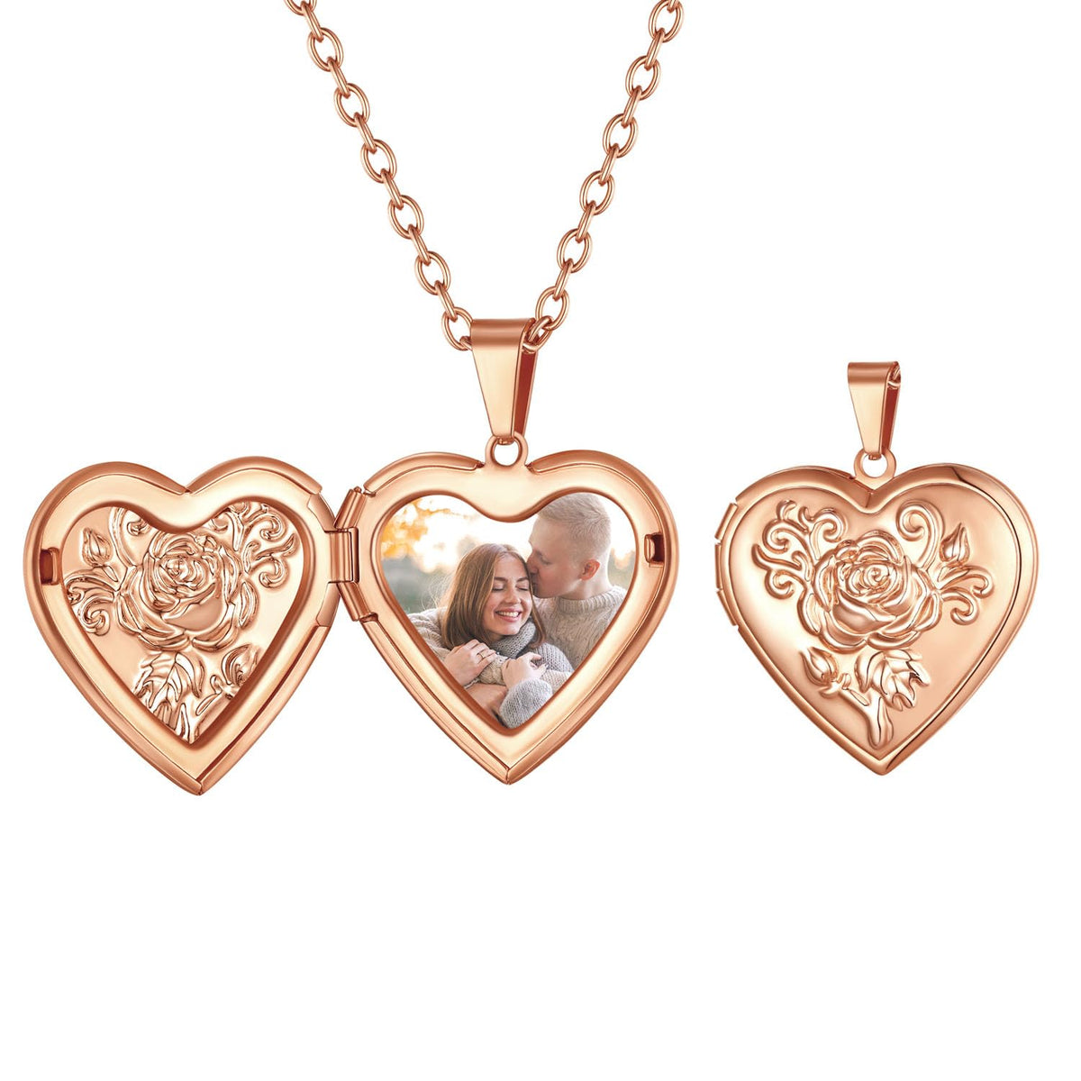 FindChic Photo Necklace for Women, Heart Locket Pendant with Picture Inside, Rose Gold Personalized Memorial Jewelry, Custom Gift for Mom Wife Girlfriend Birthday Valentine's Day