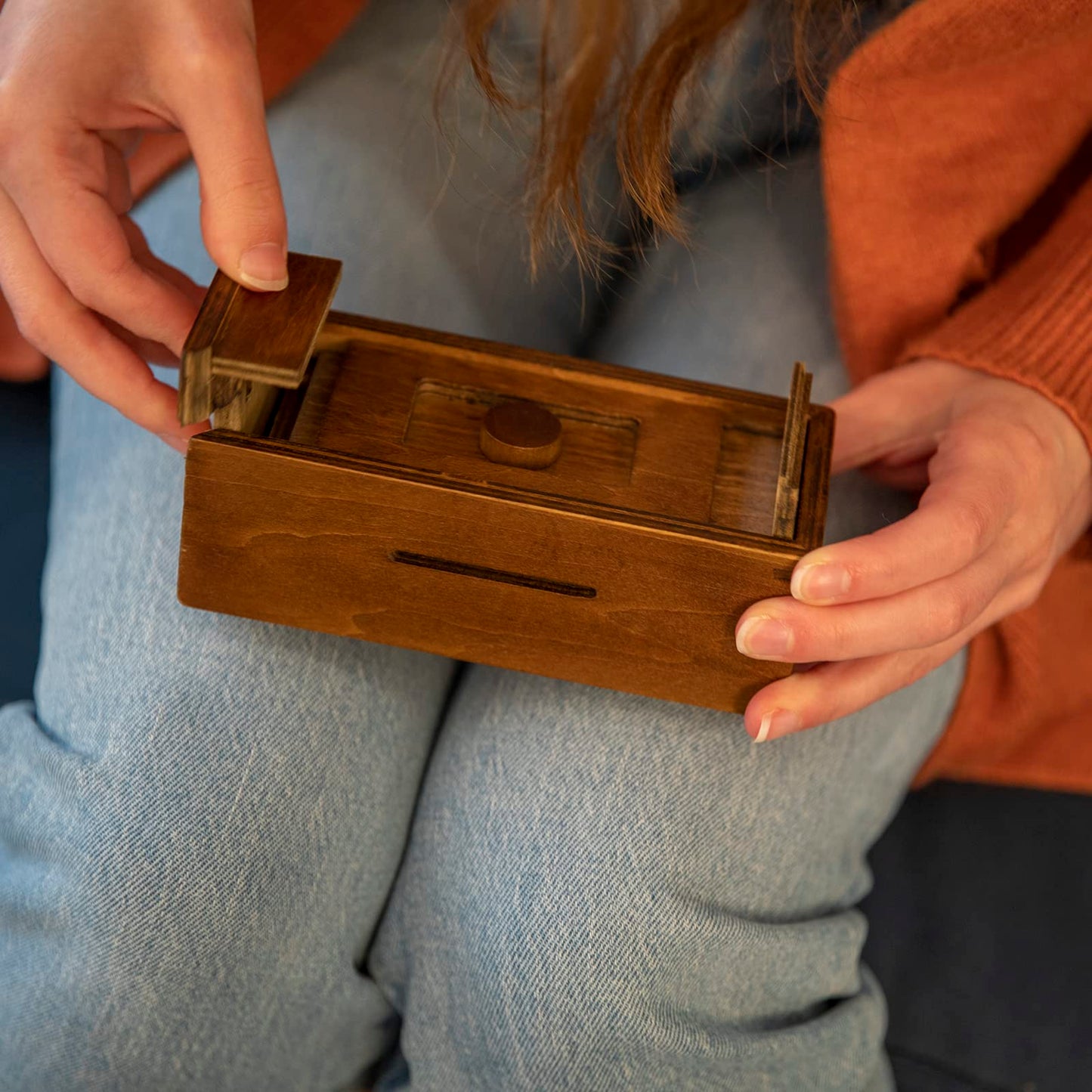 Bits and Pieces - Stash Your Cash Secret Puzzle Box Brainteaser - Wooden Secret Compartment Brain Game for Adults