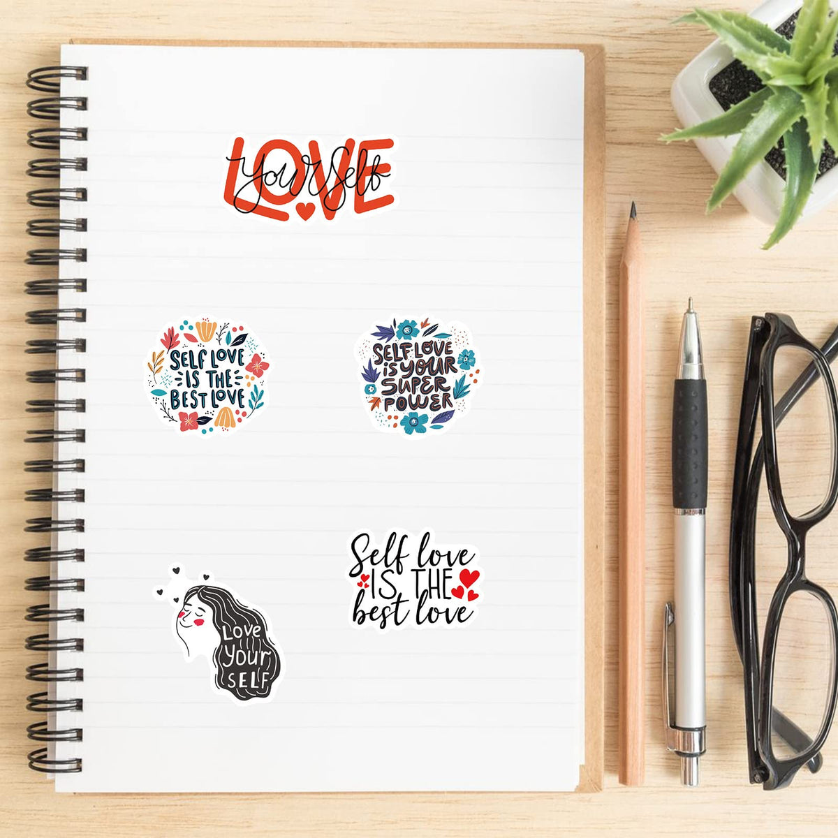 50 PCS Self love Stickers Love Yourself Sticker Self Care Self-approval Decals for Journaling Laptop Scrapbook Water Bottles Guitar Suitcase Waterproof Vinyl Gifts for Women Girl Kids Teens (Selflove)