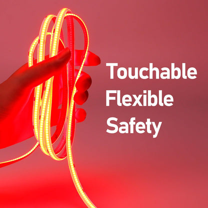 GOMING 32.8ft/10M DC 24V COB Red LED Strip Light Uniform Glow Dotless 384LEDs/M Not Waterproof IP20 Flexible LED Tape Lights for DIY Cabinet Bedroom Kitchen Home Decor(No Power Supply)