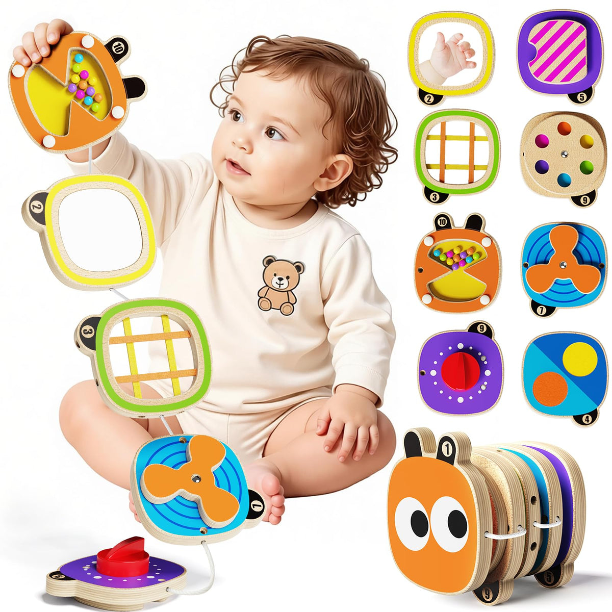 Montessori Busy Board Toys for 1 Year Old, Airplane Car Travel Toys for Toddlers 1-3, Sensory Activity Cube Toys for Fine Motor Skills, Baby Gifts for Boys Girls, Easter Basket Stuffers for Toddler