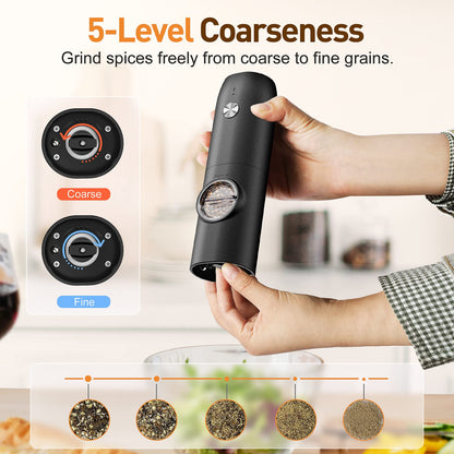 Electric Salt and Pepper Grinder Set-Rechargeable Automatic Pepper Mill Grinder with LED Christmas Gifts for Women, USB Adjustable Coarseness shakers, One-Hand Operation for Kitchen Appliances
