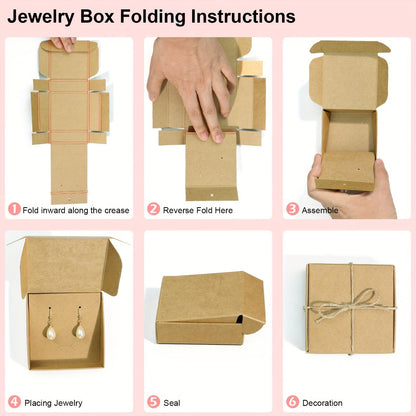50 Pack Bulk Jewelry Gift Boxes, KMEOSCH 3.5x3.5x2 Inch Kraft Paper Gift Wrapping Boxes Small Multi-purpose Recycled Cardboard Foldable Gift Packaging for Earrings, Necklaces, Rings, Selling(Easy Self-Assembly)