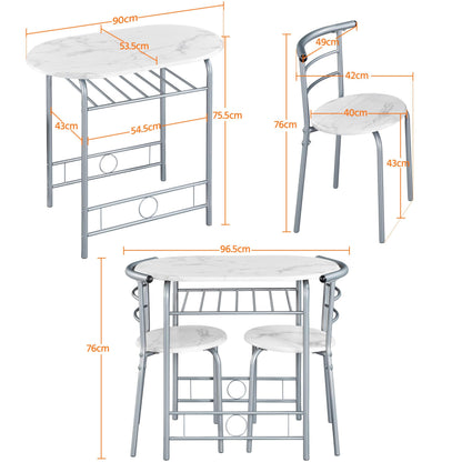 Yaheetech 3 Piece Modern Dining Table Set, Kitchen Table and Chairs Set for 2, Space Saving Table Set, Breakfast Nook Table Set with Steel Legs and Storage Rack for Kitchen/Small Space, White