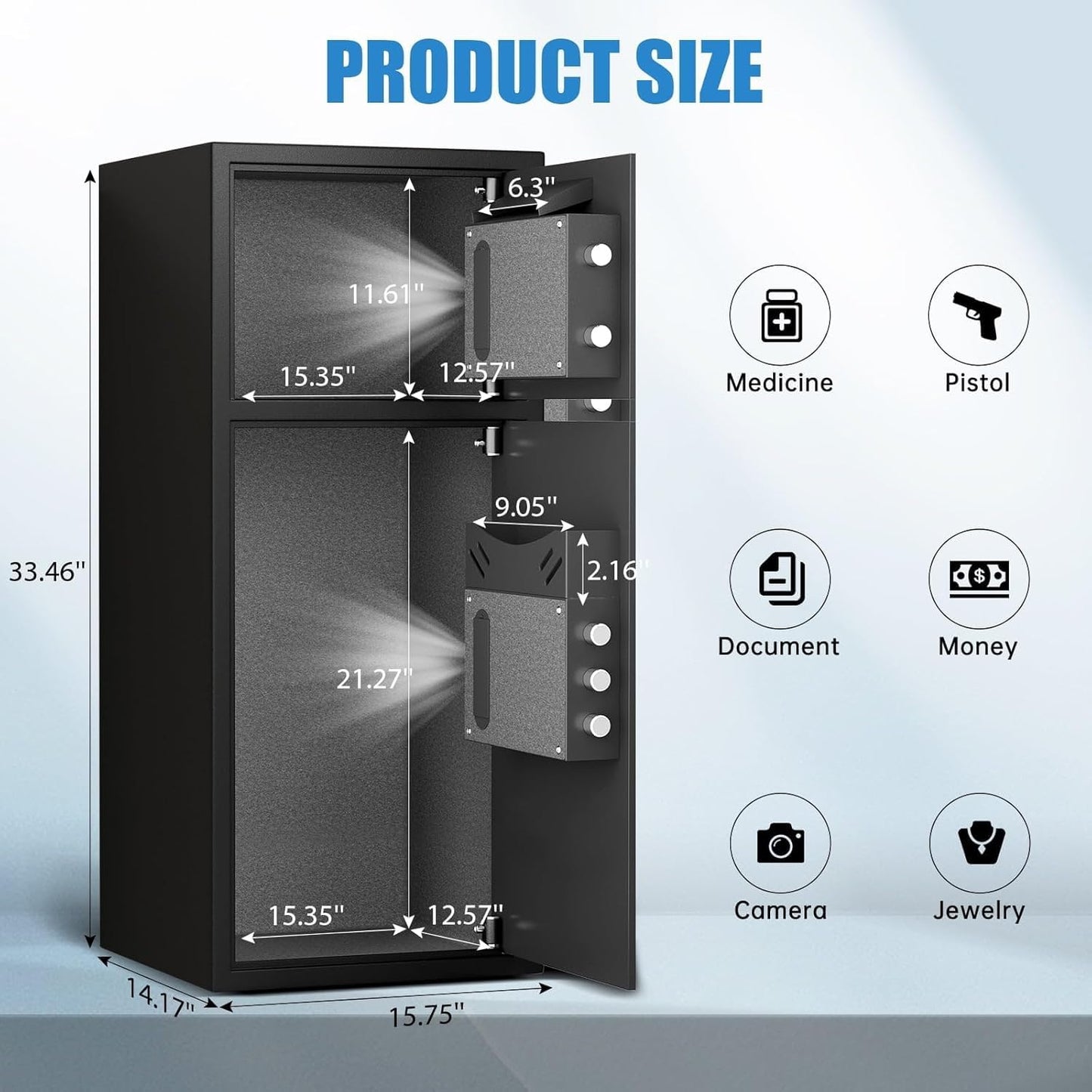 Karbeen 7.0 Cu ft Large Safe Box Fireproof Waterproof, Money Safe With Mute Function and LED Light, Digital KeypadHome Safes with Deposit Slot & Dual Alarm System,Security Box for Money Valuables