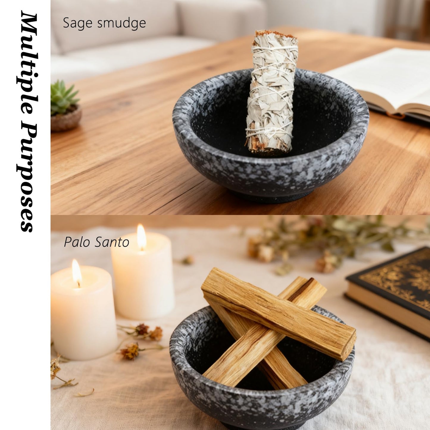 Japanese Ceramic Incense Burner, Handmade Zen Incense Holder with 9-Hole Brass Stick Holder, Ash Catcher Bowl for Meditation, Smudging, Aromatherapy, and Home Decor