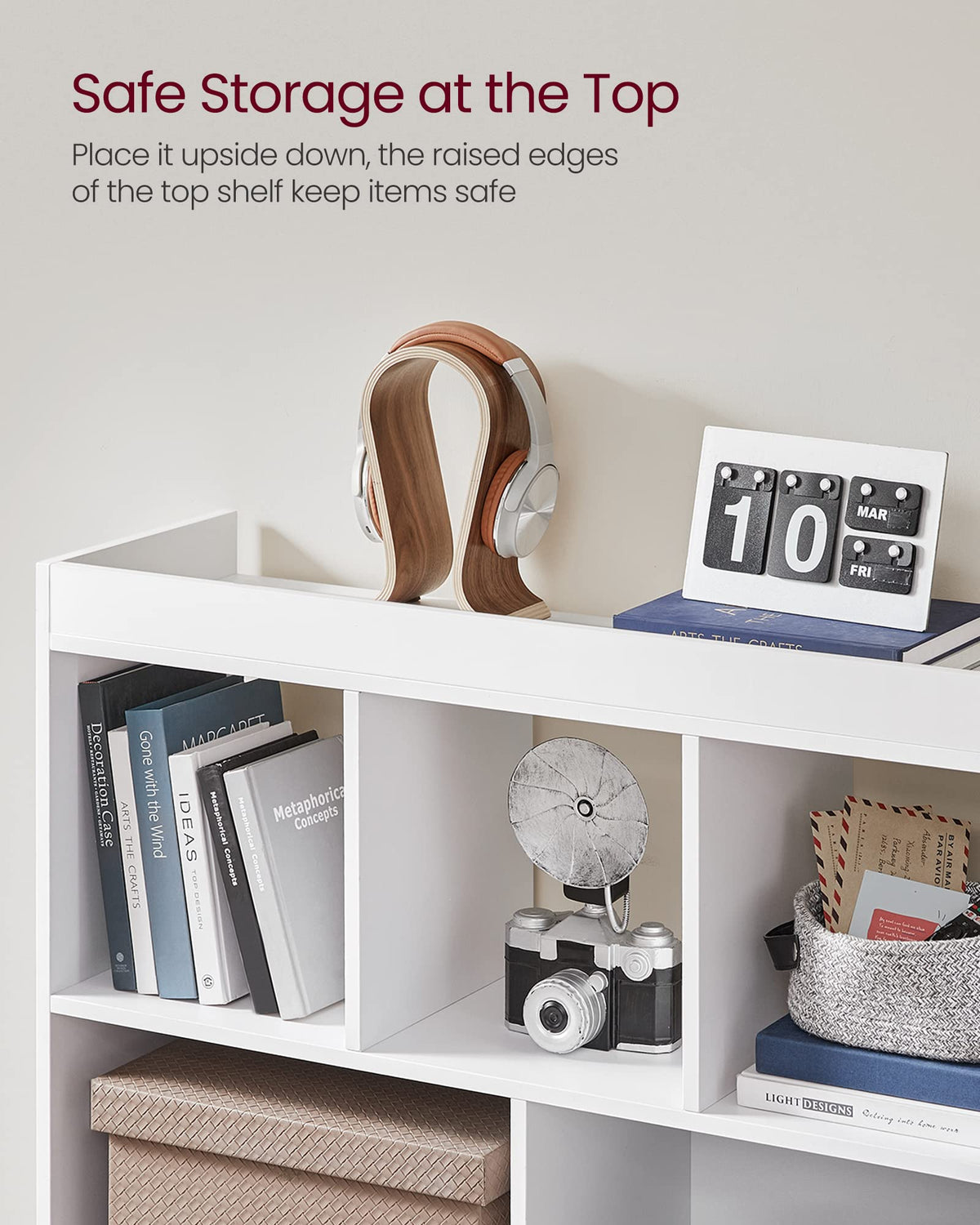 VASAGLE Custos Collection - Bookcase, Bookshelf, Freestanding Storage Unit, Used Horizontally, Vertically, Upside Down, 11 x 35.4 x 39.4 Inches, for Living Room, Study, Office, Cloud White ULBC55WT