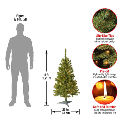 National Tree Company 4 ft Pre-Lit Grande Canadian Fir Mini Artificial Christmas Tree, 100 Clear Lights, 230 Tips, Includes Stand, Green