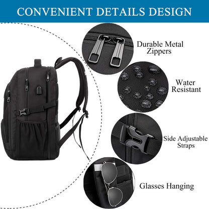 Extra Large 50L Travel Laptop Backpack,Water Resistant Work Backpack Bag with USB Charging Port,Anti Theft Big Business Backpack,College School Computer Rucksack for Men Women,Fits 17Inch Laptop-Black