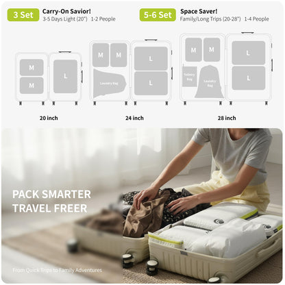 Cipway - 5 Set Compression Packing Cubes for Travel, Ultralight Packing Organizers for Luggage Suitcase & Backpack (White), L