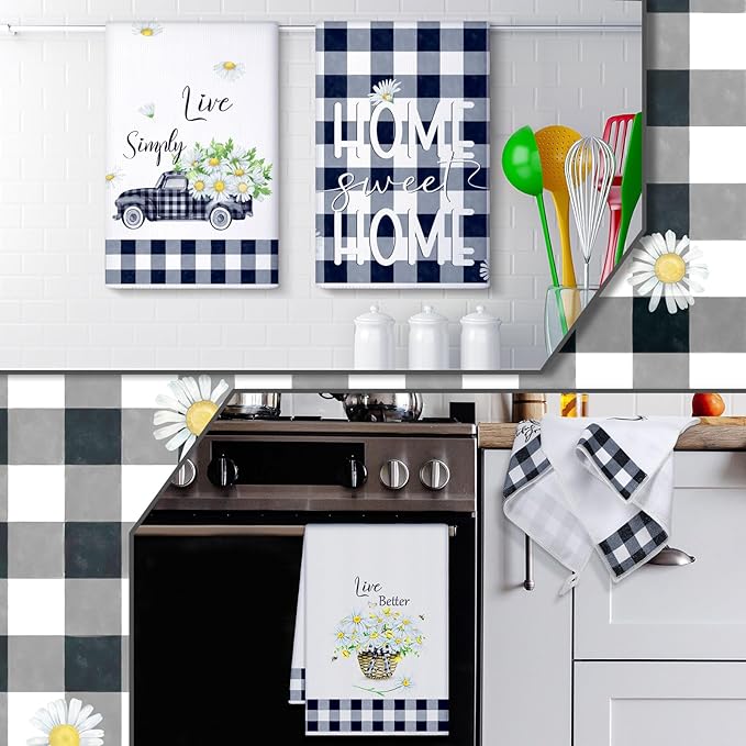 Geyoga 6 Pcs Spring Floral Kitchen Towels Flamingo Dish Hand Towels Sunflower