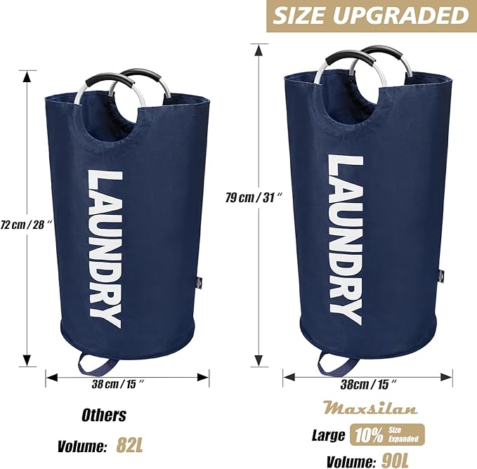 90L Large Laundry Basket, Freestanding Tall Clothes Hamper, Collapsible Laundry