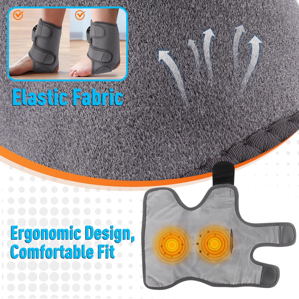 Ankle Massager,3-in-1 Wearable Hot & Vibration Massager for Feet, Ankles, and Arms | Reusable Heating Pad Brace for Home Recovery (Grey)