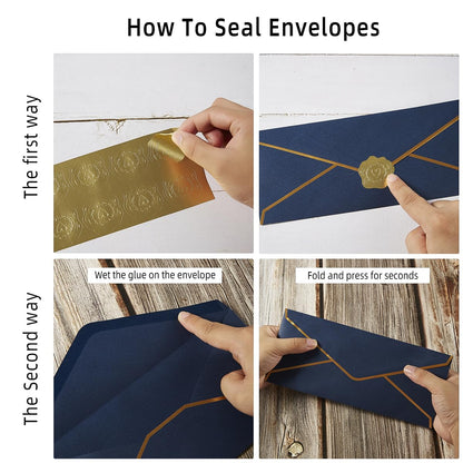 100 Pack #10 Business Envelopes with Gold Border, Self Seal Standard Envelopes with Gold Stickers for Office, Checks, Letter Mailing, Invoices, 4 1/8 x 9 1/2 Inches (Navy Blue)