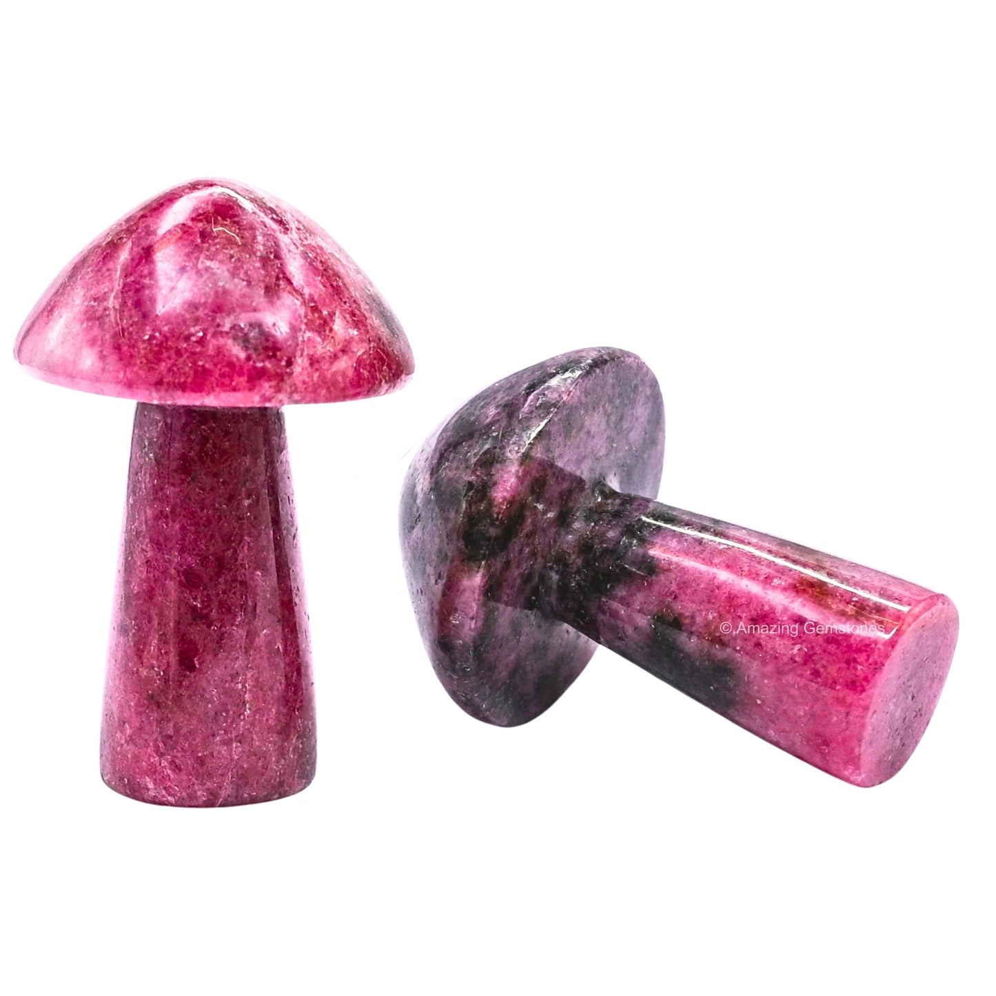 Amazing Gemstone Rhodonite Crystal Mushroom Decor Aesthetic Small Crystals - 2" Little Mushroom Decorations for Home, Office, Room Table Mini Crystals Stone Mushrooms DIY Gifts