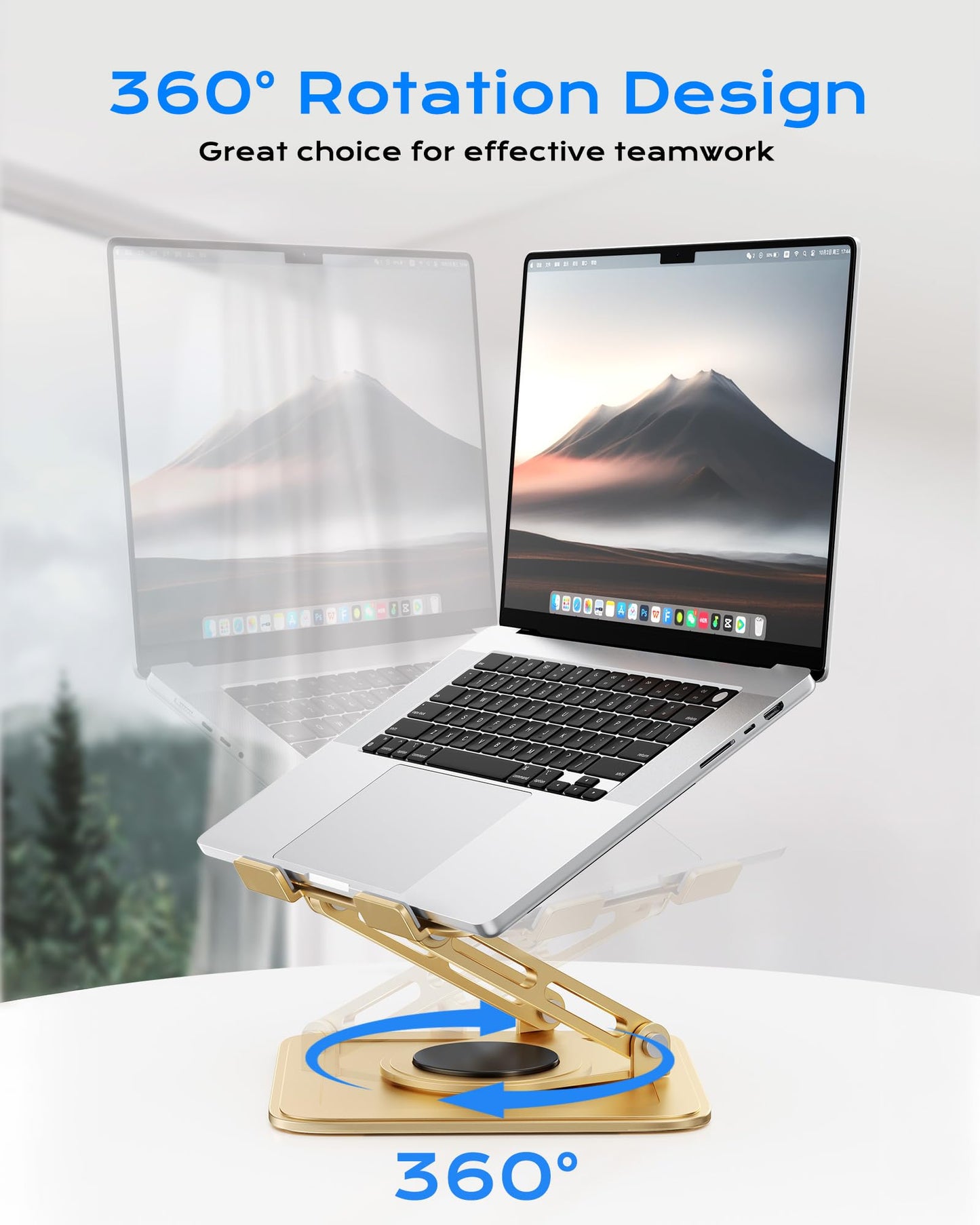 Adjustable Laptop Stand, Computer Stand with 360 Rotating Base, Ergonomic Laptop Riser Mount for Desk Foldable Protable Computer Desk Fits with MacBook Pro Air (10-16") - Black
