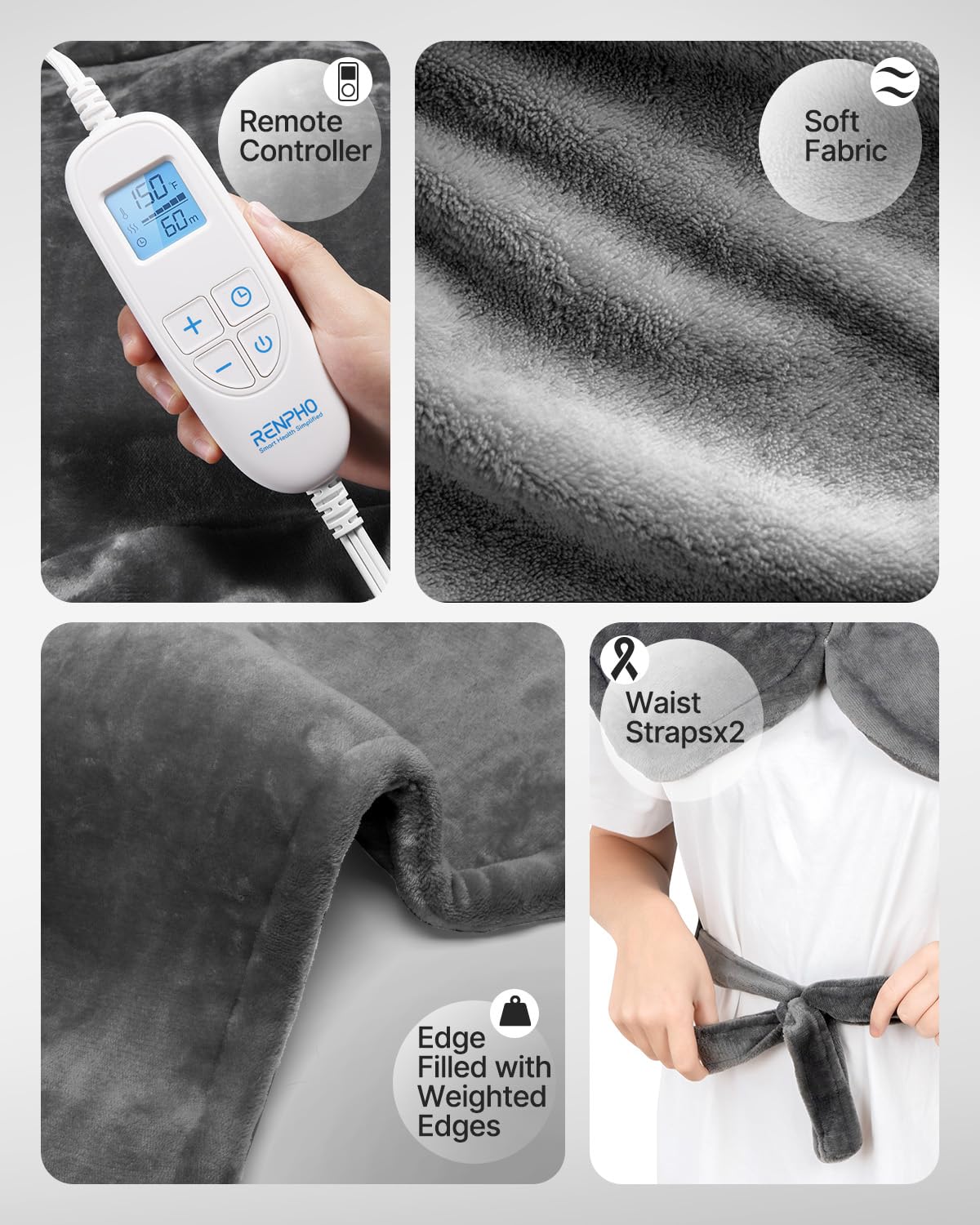 RENPHO Electric Heating Pad for Back Pain Relief, Birthday Gifts for Women Men Mom Dad, FSA HSA Eligible, Large Heat Pad for Neck and Shoulders, Fast Heating, 24"x33", ETL Certified, Gray