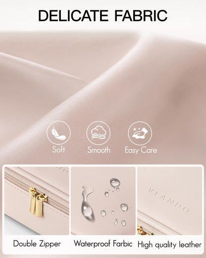 Vlando Makeup Travel Bag,Small Makeup Bag for Women,Gifts for Women Girls, Makeup Pouch Purse Travel Essentials Toiletries-Apricot Pink