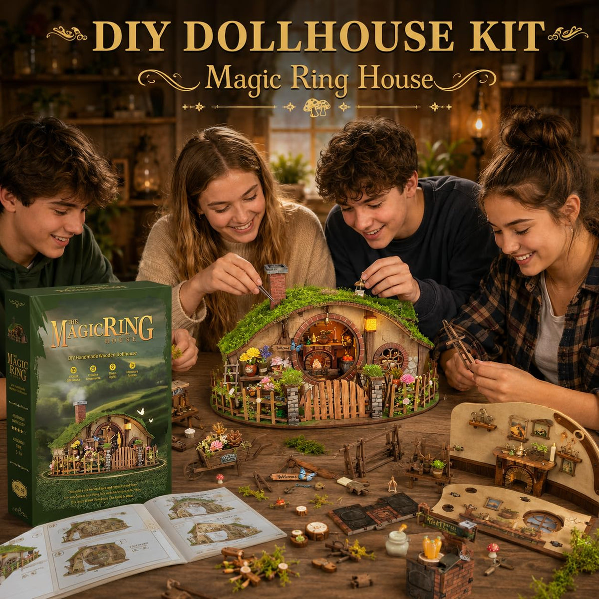 Roroom DIY Miniature House Kit, Fantasy Hillside Cottage Dollhouse Kit