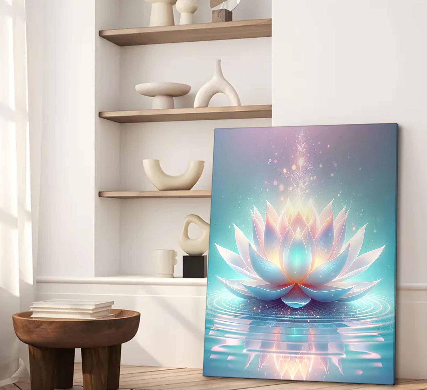 Zen Canvas Wall Art White and Blue Lotus Flower Bloom in Water Picture Yoga Spa Meditation Spiritual Room Wall Decor Poster Print Artwork for Bathroom Bedroom Office Yoga Room Home Decoration