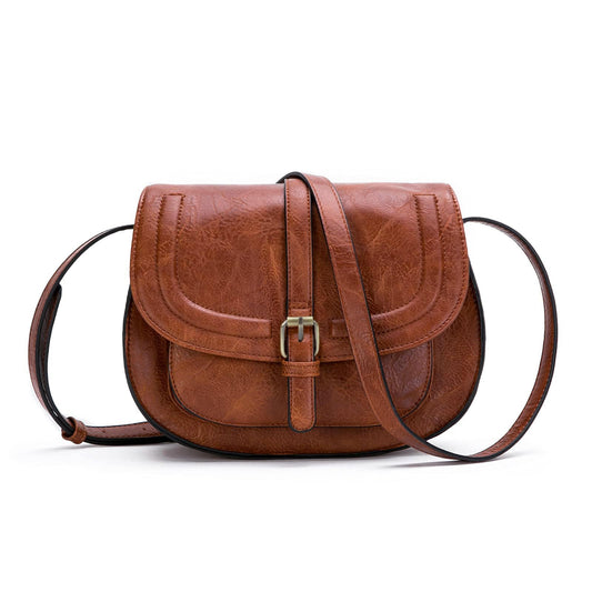 AFKOMST Crossbody Bags for Women,Small Saddle Purse and Boho Cross Body Handbags,Vegan Leather, Brown