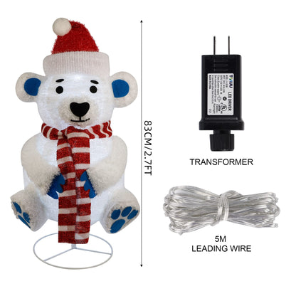 Glintoper Lighted Christmas Decorations, Pre-Lit Pop Up Plush White Bear with Built-in Lights, Collapsible and Easy-Assembly, Light Up Polar Bear for Indoor Outdoor Holiday Xmas New Year Winter Decor