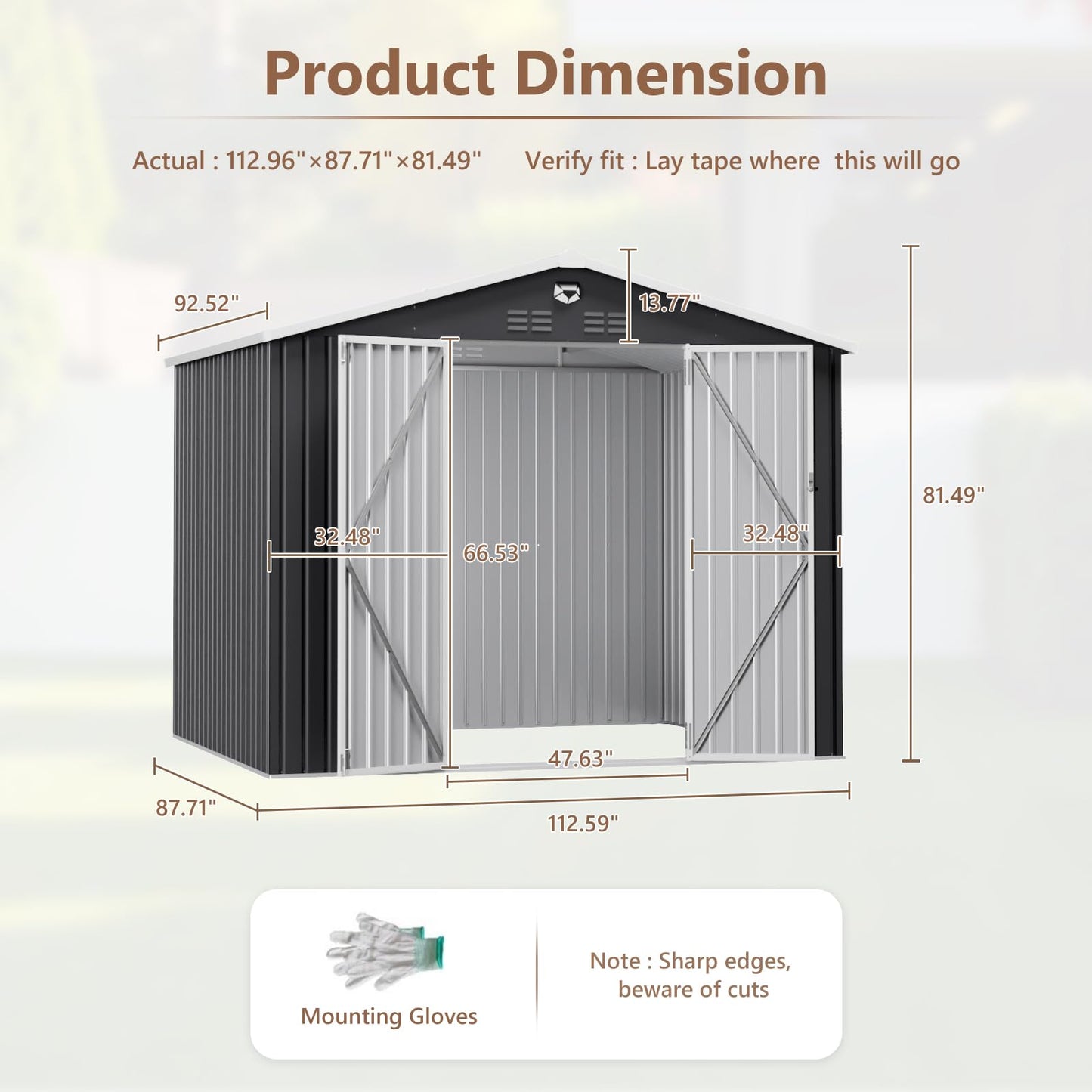 Softkiss 10x8 FT Outdoor Storage Shed, Metal Garden Shed - Tool Storage Sheds with Lockable Doors, Waterproof Outside Storage Building for Backyard, Patio (Black; Floor Not Included)