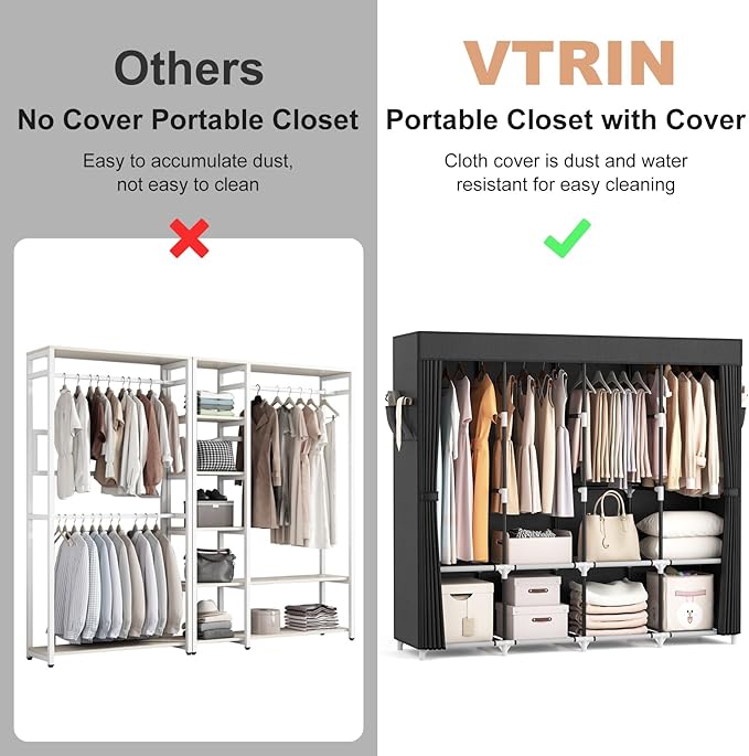 VTRIN Portable Closet for Hanging Clothes 67 Inch Wide Large Capacity Portable