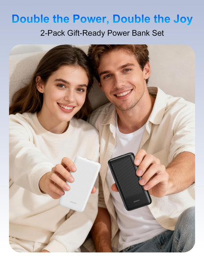 Ansody 2-Pack Portable Charger, 10000mAh 22.5W Compact USB C Power Bank Fast Charging with 2 Outputs & 2 Inputs, LED Display Battery Pack Compatible with iPhone Samsung iPad Tablets, Black & Black