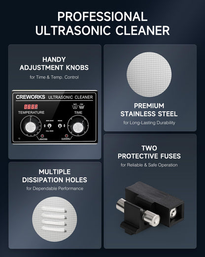CREWORKS 3L Ultrasonic Cleaner with Heater and Timer, 120W Stainless Steel Ultrasonic Cleaning Machine with Degas & Gentle Modes, Ultrasound Washing Machine for Jewelry Glasses
