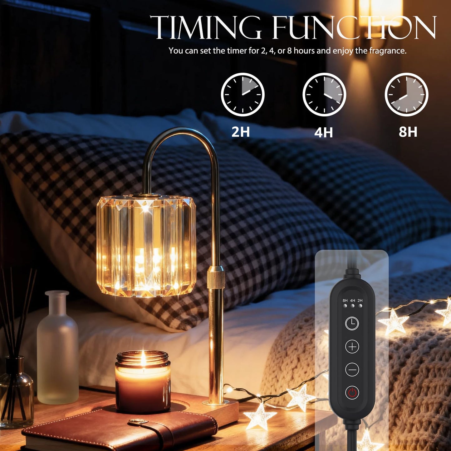 Yuichoy Candle Warmer Lamp with Timer, Dimmable Electric Candles Wamer Adjustable Height, Gifts for Women Mom, Glass Modern Candle Melter Lamp, Amber