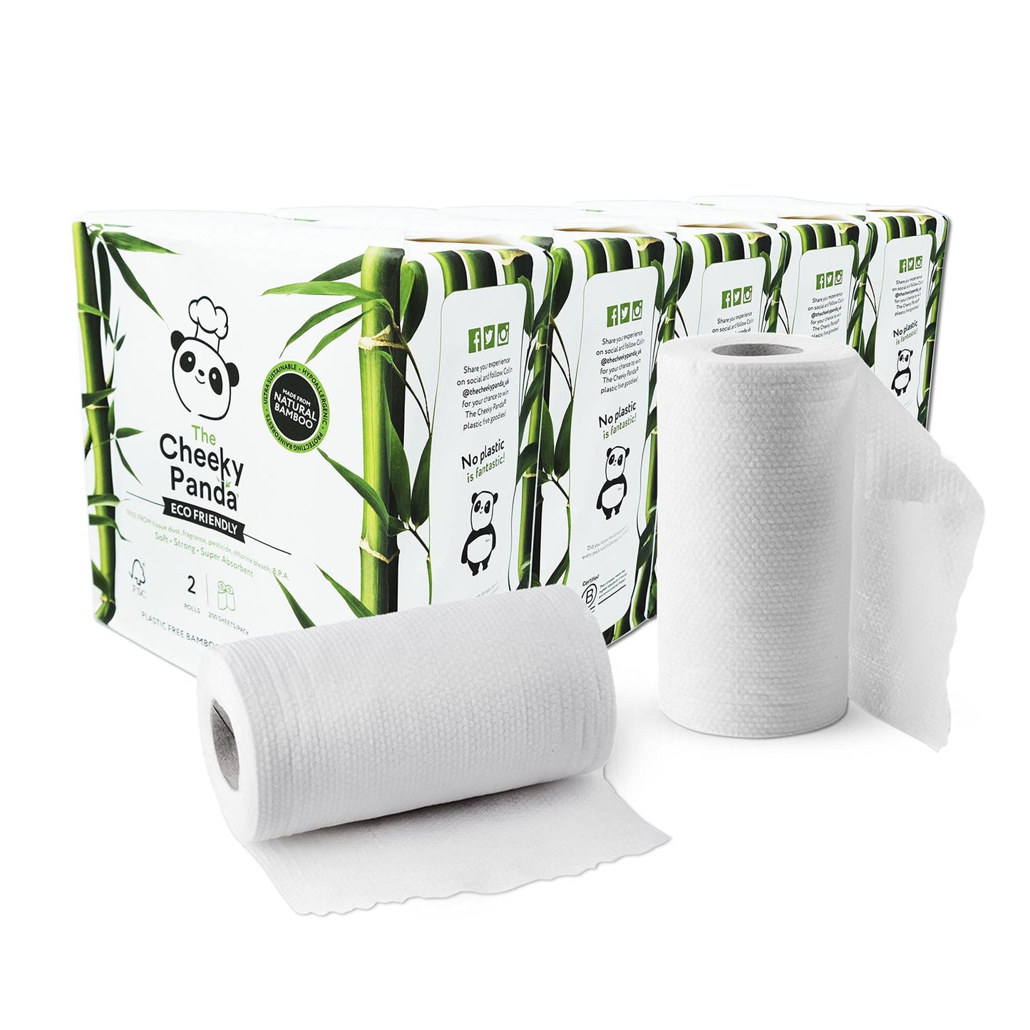 The Cheeky Panda Bamboo Kitchen Roll | 10 Kitchen Rolls - 1000 Super Strong Sheets | Naturally Strong and Absorbent Plastic Free Kitchen Paper Towels