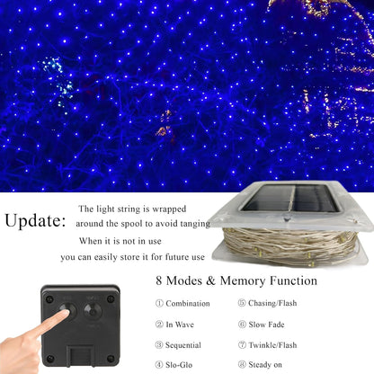 Lomotech Solar String Lights Outdoor - 2 Pack Total 66ft 200LED Solar Fairy Lights Waterproof 8 Modes Twinkle Lights for Outdoor, Patio, Garden, Yard, Party, Wedding, Tree Decoration (Blue)