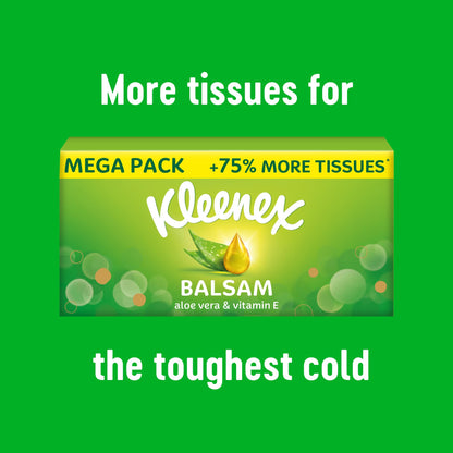 Kleenex® Balsam Facial Tissues - Pack of 12 Tissue Boxes - Balm Tissues Protect and Soothe Your Nose When You've Got a Cold - Balmcare® with Aloe Vera, Vitamin E and Calendula