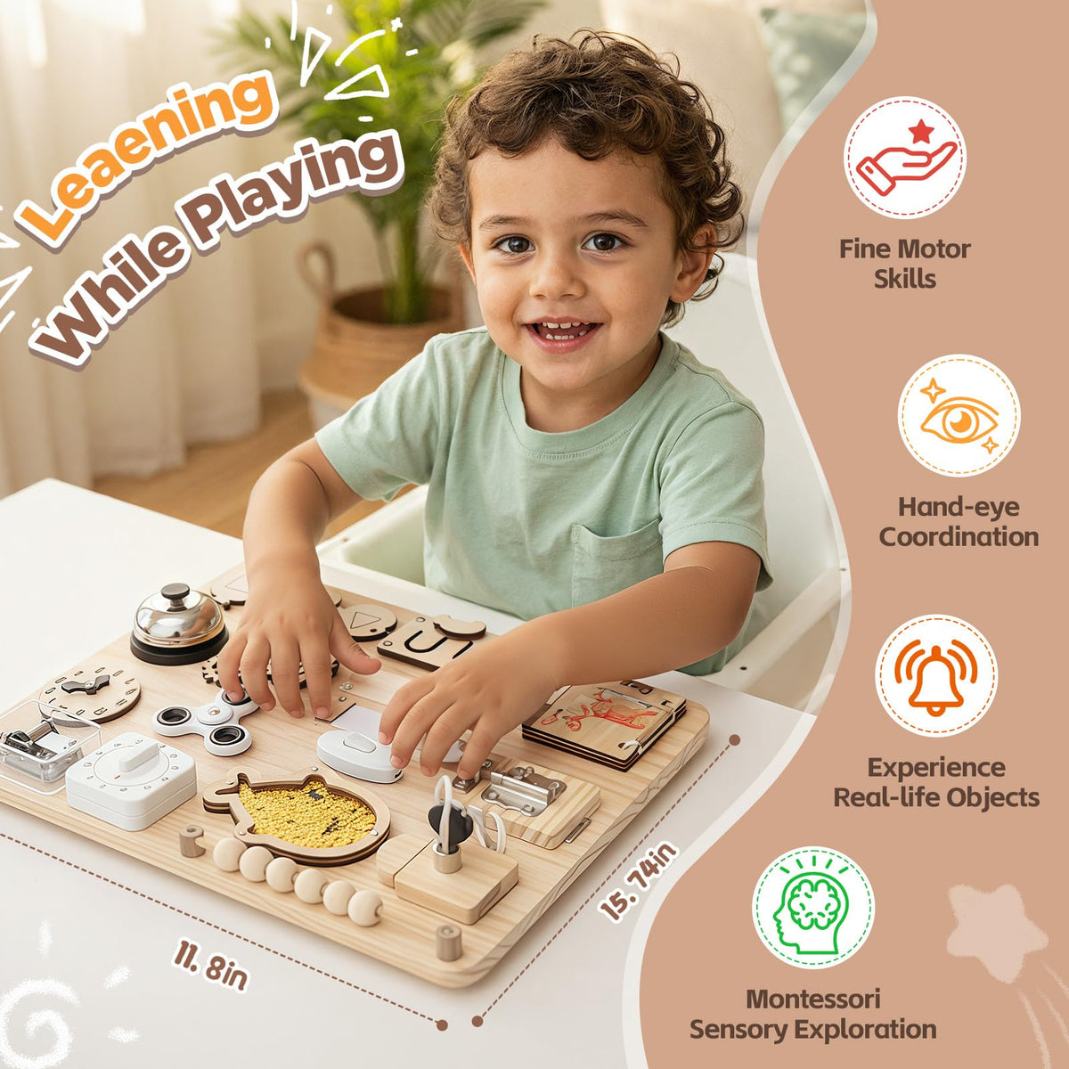 GNAYUIJ Montessori Large Busy Board for 1 2 3 4,Wooden Sensory Activity Toys,Fine Motor Skills & Early Learning for Toddler Baby Boys Girls Gifts for ADHD & Autistic Kids Children