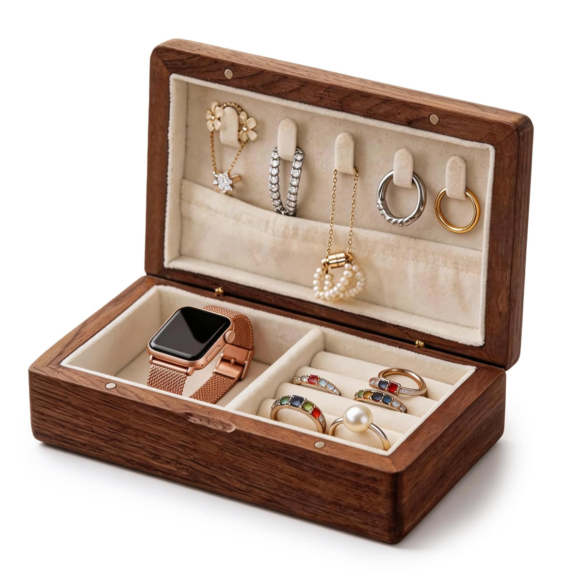 Cxomnndiw Small Wooden Jewelry Box | Versatile Mens Jewelry Box with Earring & Ring Organizer for Travel & Vanity Display