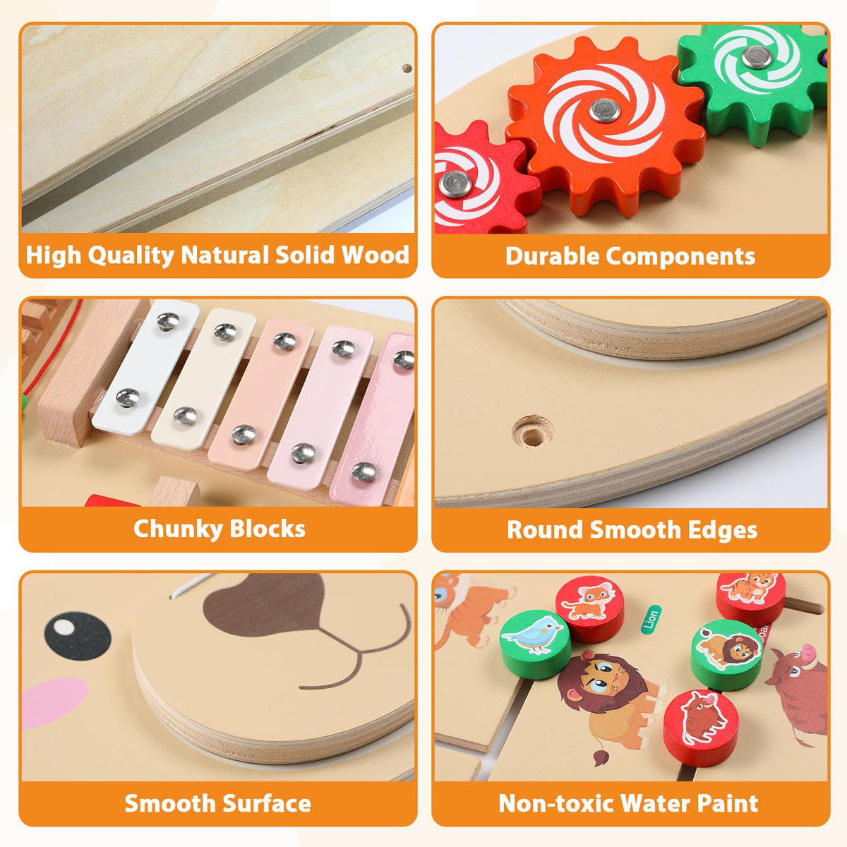 5FT Large Bear Activity Wall Busy Board Wooden Sensory Wall Panel Educational Montessori Toys for Toddler Kids Interactive Sensory Activity Board Learning Center Playroom Daycare Nursery Decor