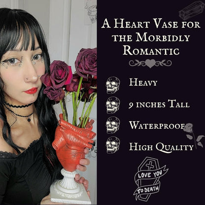 LevOli Gothic Anatomical Heart Vase - Valentines Creepy Large Human Heart Shaped Flower Planter - Horror Lovers Halloween Themed Gifts for Adult Women - Edgar Allan Poe Spooky Decor Weird Oddities
