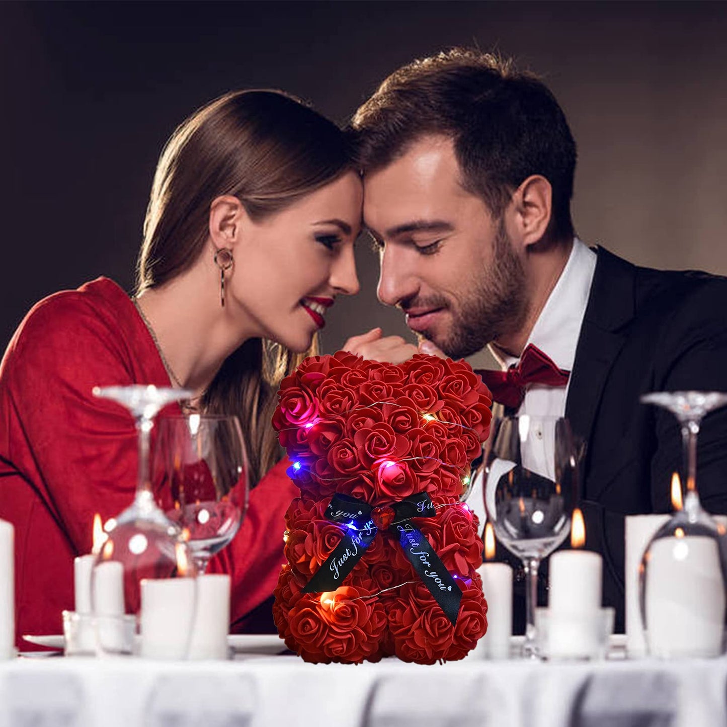 Lgv Flower Rose Bear,Romantic Gift for Valentine's Mother's Day, Christmas, Birthday,Girl Friend Her Mom Female Wife with Artificial Heart-Shaped Diamonds Red