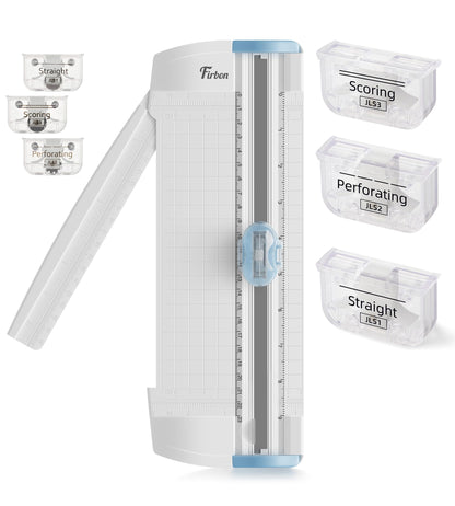 Firbon 3-in-1 Blue A5 9" Paper Cutter Bundle with 3Pcs Refill Blades for Crafts, Scrapbooking, Labels& Home Offic