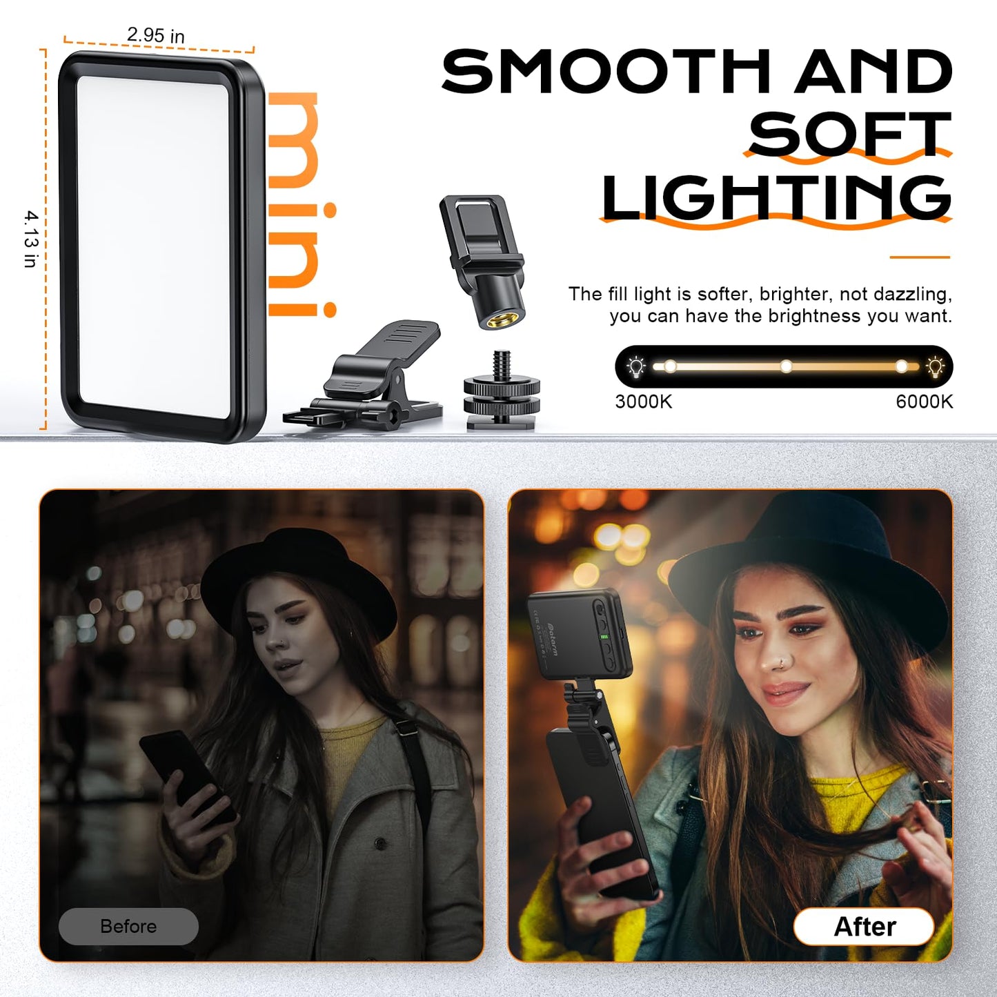 Rechargeable Soft Selfie Light for Phone, Camera, Laptop, 3000mAh Portable LED Light for Pictures, Phone Light Clip for Selfie, Vlog, TikTok, Makeup, Video Conference