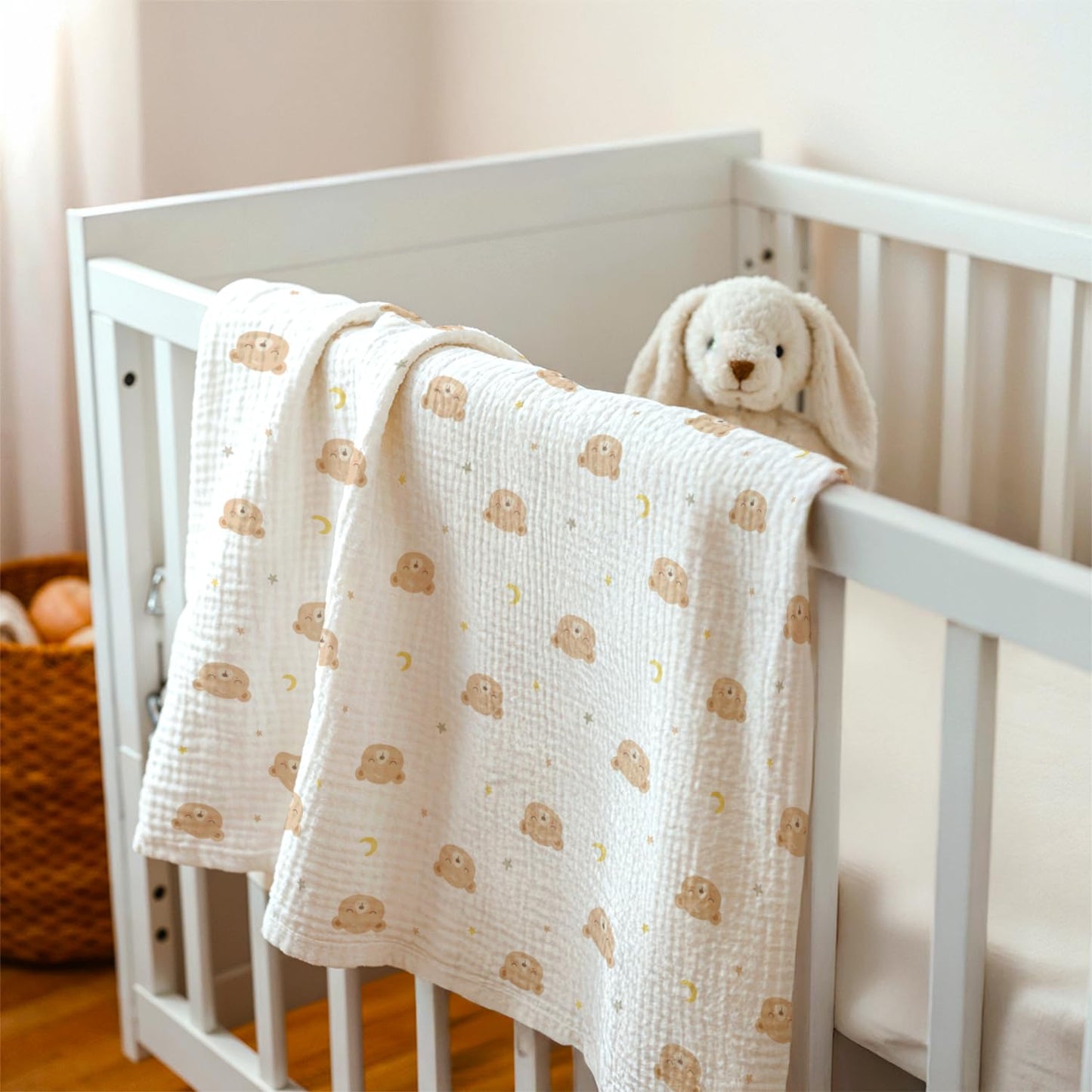 Bear Baby Blankets for Boys Girls, Soft Nursery Minky Blankets with Muslin and Dotted Fleece Back 30x40 inches, Receiving Bed Quilt for Newborn, Infants, Toddlers