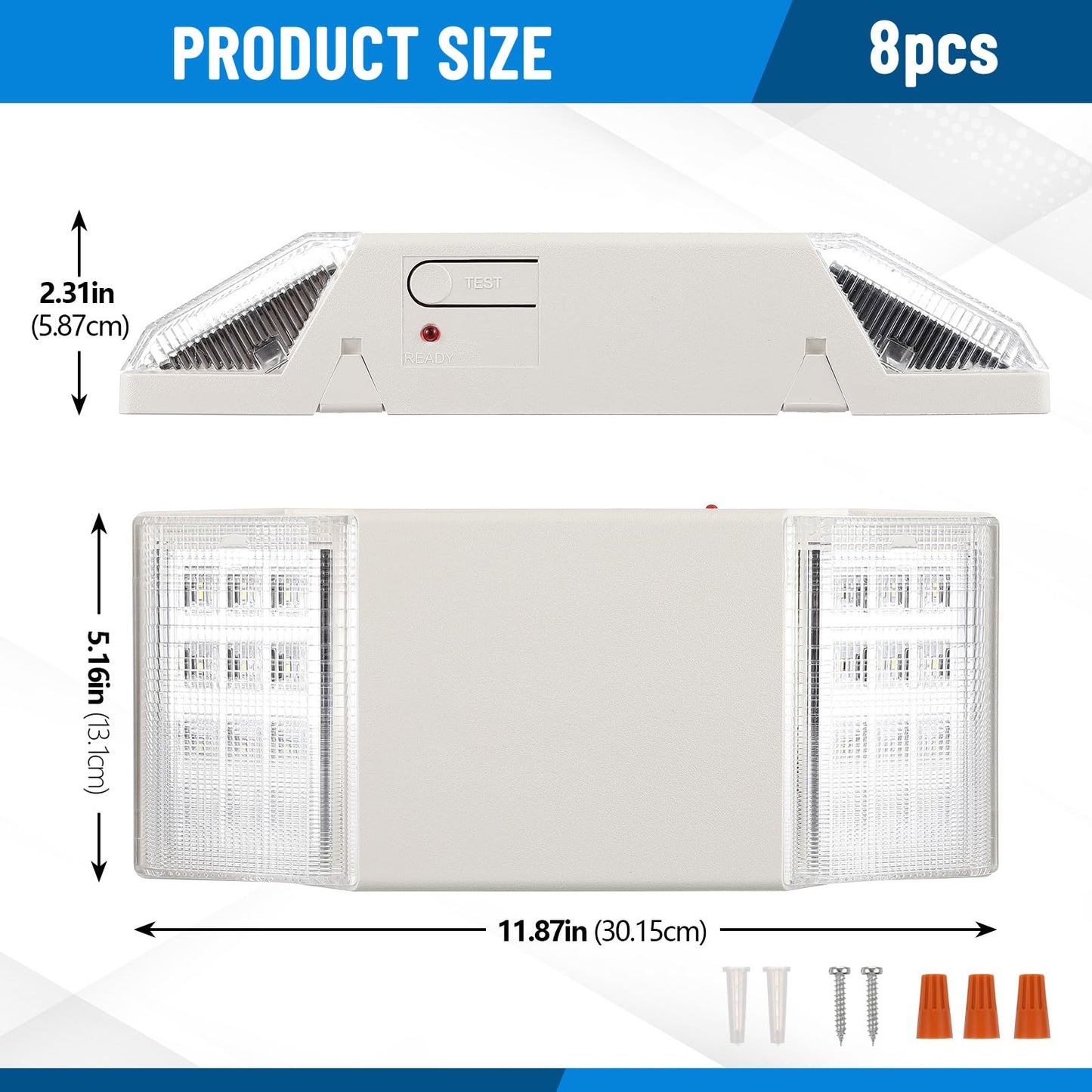Baquler 8 Pack LED Emergency Lights for Business with Battery Backup, Commercial LED Emergency Square Lighting Wall Mount, Ac 120/277V, Hard Wired, Fire Resistant, Ul Certified