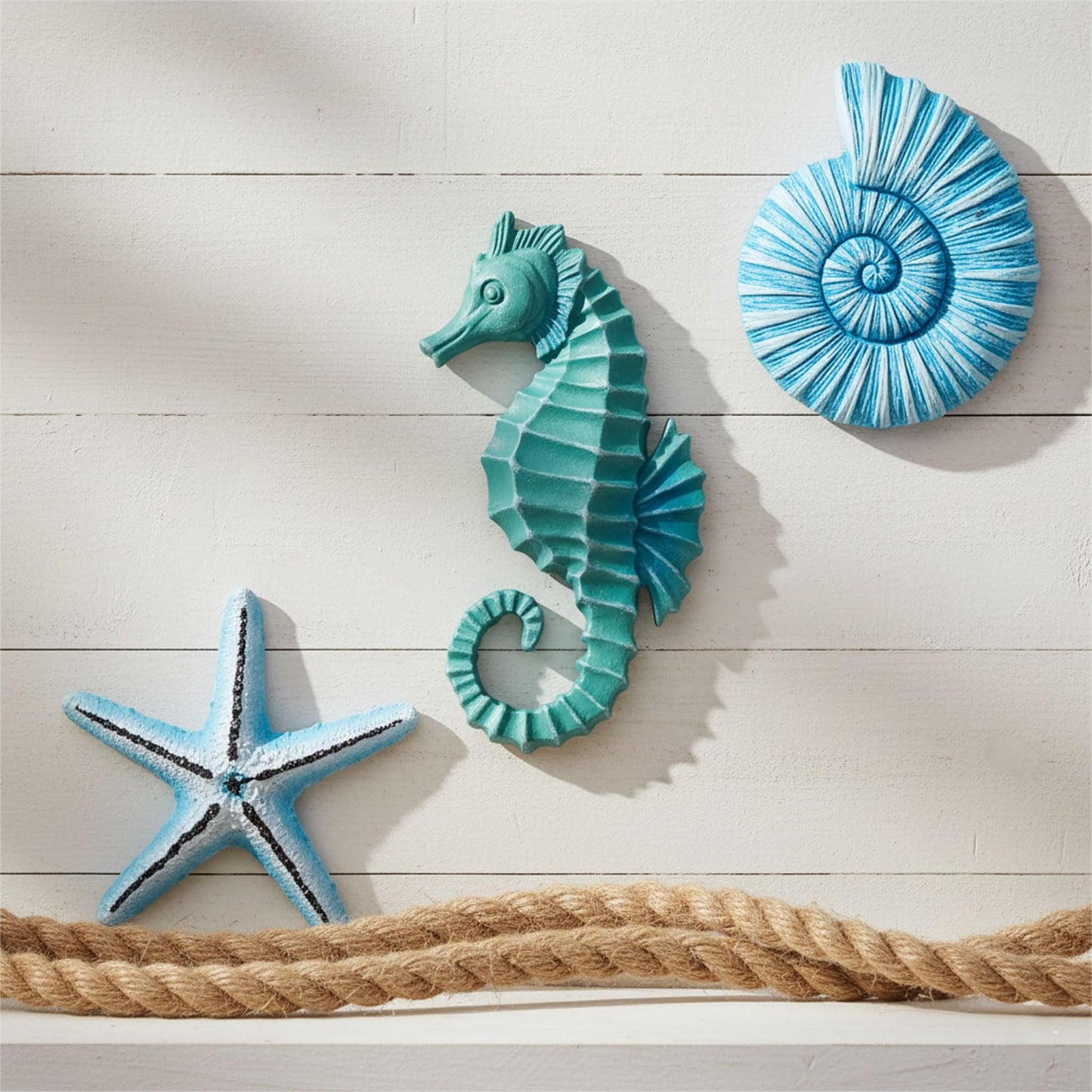 AIM & GGKK 3D Art Ocean Beach Wall Decor Coastal Decorations Sets with Starfish, Seahorse,Conch for Bedroom Bathroom Livingroom Beach House