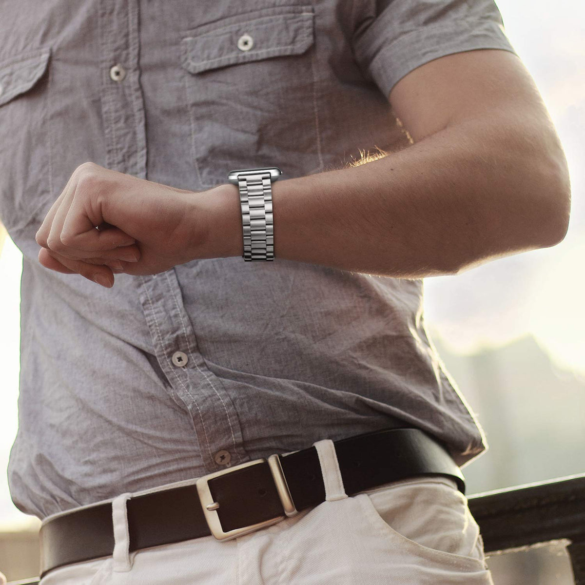 FINTIE Metal Band Compatible with Fitbit Versa 2 1 and Lite Edition, Solid Stainless Steel Strap Replacement Wristband Business Bracelet, Silver